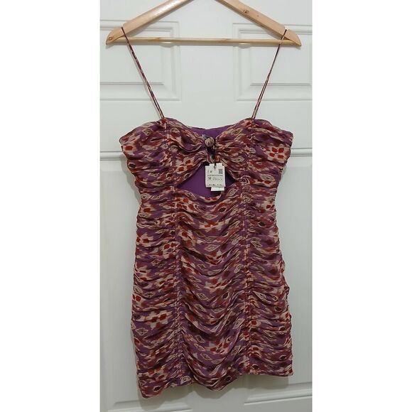 Zara womens small ruched tube square neck mini dress purple red - Picture 2 of 8
